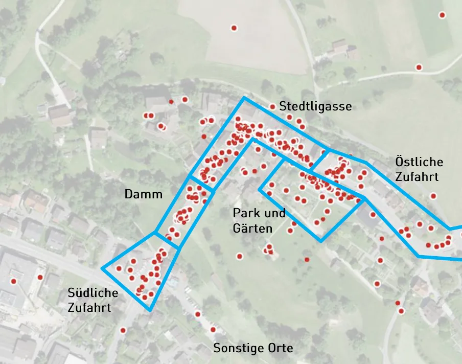 Eine Grafik von den Orten, die negativ genannt wurden. 